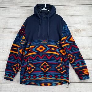 RSQ Southwest Print 1/4 Zip Fleece Pullover Jacket Mens XL Blue Red Orange